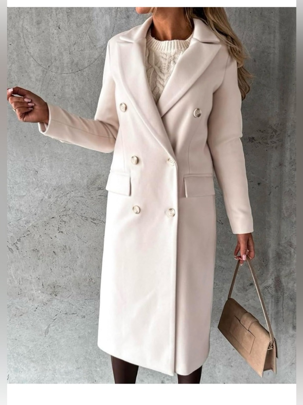 Double-Breasted Women's Long Coat in Soft Cream size medium